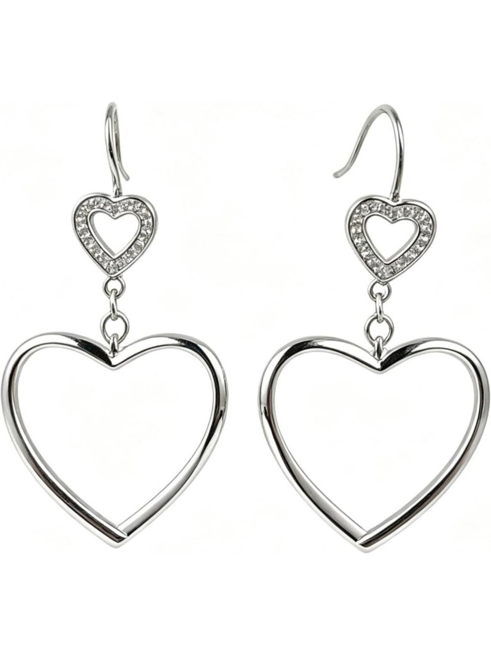 Elegant 925 Sterling Silver Double Heart Dangle Earrings with Sparkling Gemstone